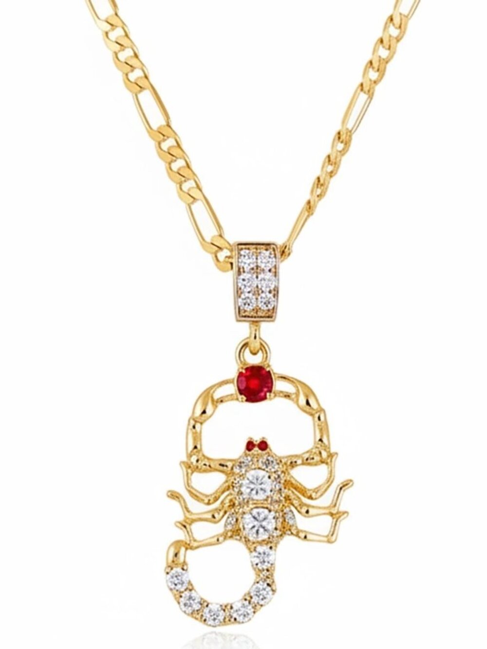 14K Gold-Electroplated Iced Out Scorpion with 24-Inch Figaro Chain